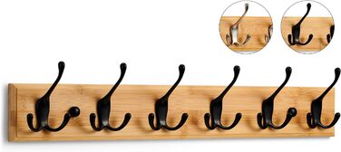 Гачки для одягу дерево - вішалка дерев'яна з 6 гачками чорного кольору - 59 см - гачки для одягу настінні - настінна вішалка для п