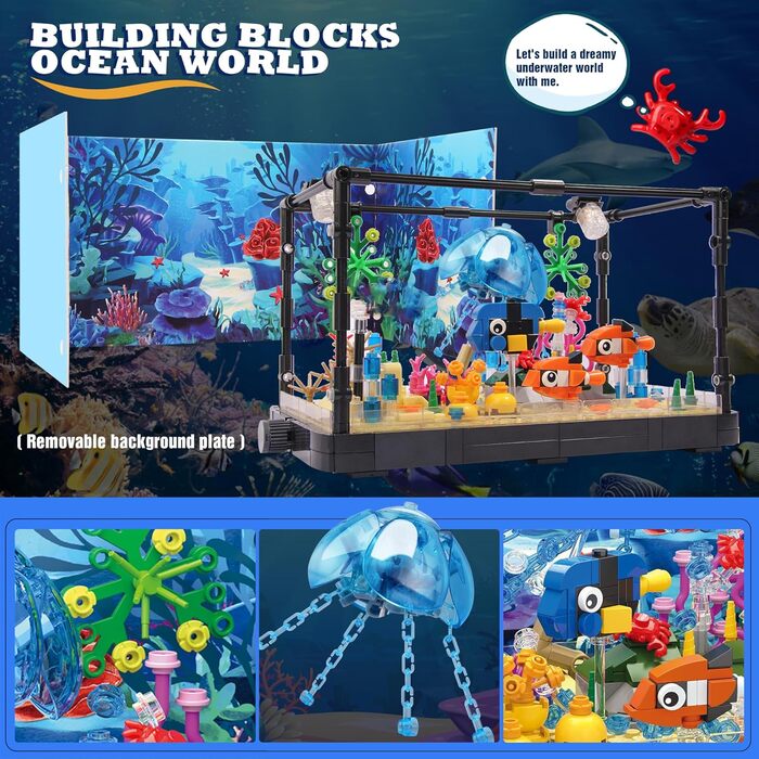 Конструктор Jorumo Aquarium Building Block, 725 деталей, підсвічуваний акваріум