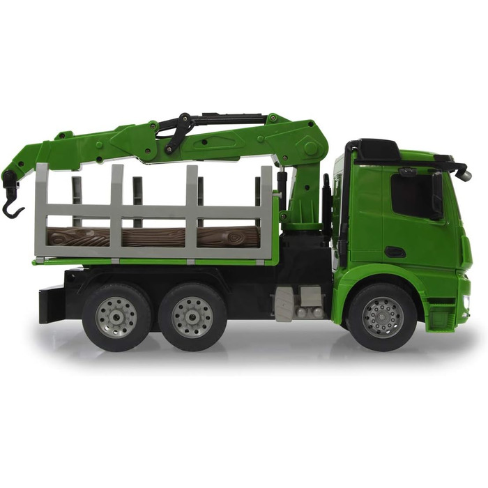 Деревовоз Mercedes-Benz Arocs 120 2,4GHz Повнопривідний, кран та грейфер з дистанційним керуванням, реалістичні звуки з можливістю вимкнення, світло, поворотники, у комплекті колоди.