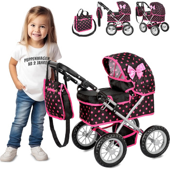 Коляска для ляльок Kinderplay від 2 років, лялькова коляска - легка і стійка конструкція, регулюється по висоті від 33 до 63 см, K