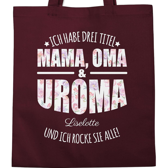 Подарунок з іменем, персоналізований Shirtracer - Бавовняна сумка - Бабуся - У мене три титули Мама, бабуся і прабабуся - Подарунки для прабабусі День матері Подарунок для прабабусі 1 Бордо червоний