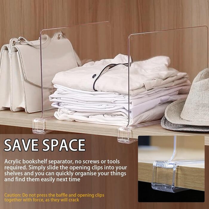 Прозорих акрилових роздільників для полиць, багатофункціональні роздільники для полиць, роздільники для полиць 30x20 см, роздільники для гардеробу для спальні, кухні, шаф та організації, 8 шт.