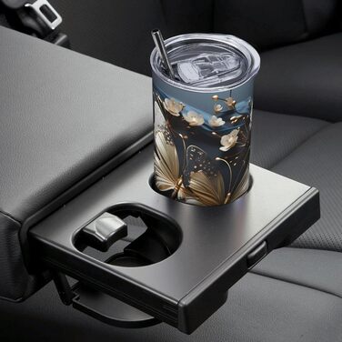 Кухоль з прямою трубочкою, 590 мл, золотистого кольору, білі метелики, чорний, з принтом, дорожній кухоль, підходить для кемпінгу, офісу та дому