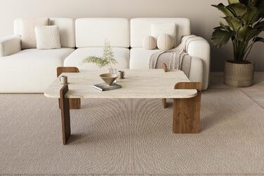 Травертин Коричневий Журнальний столик, Сучасний диванний столик, Дерев&39яний стіл для вітальні з полицями та місцем для зберігання з дверцятами, Дизайн 93335 Бежевий, 17 Brilliance