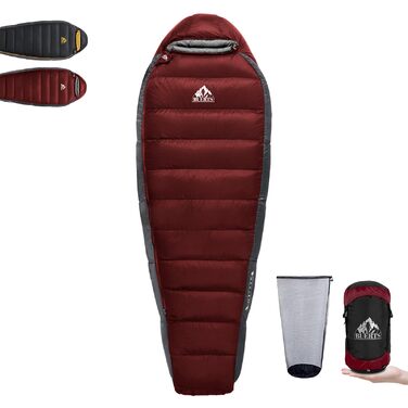 Пуховий спальний мішок для дорослих, для холодної погоди, невеликий розмір у упаковці, зручний для перенесення, наповнювач 680. Рюкзачний спальний мішок для кемпінгу, походів, альпінізму, червоний -13C
