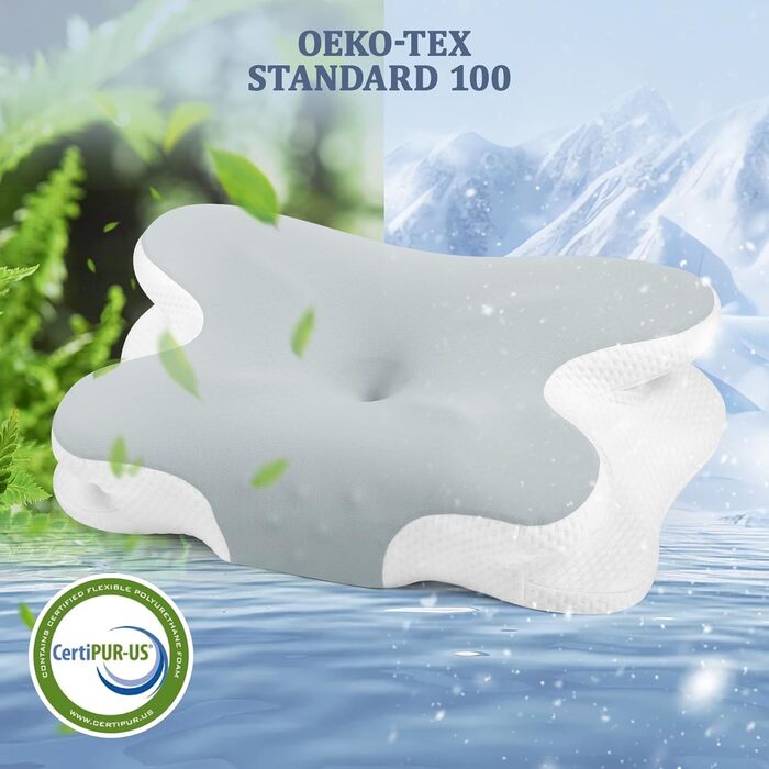 Подушка для шиї - Ортопедична подушка з піни з ефектом пам&39яті, ергономічна подушка для полегшення болю в шиї для сну на боці, спині та животі з чохлом з крижаного шовку (сіра)