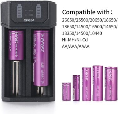 Зарядний пристрій Efest Mega USB для акумуляторів AA AAA 18650 21700 з двома слотами, швидкий 1A NiMH літій-іонний