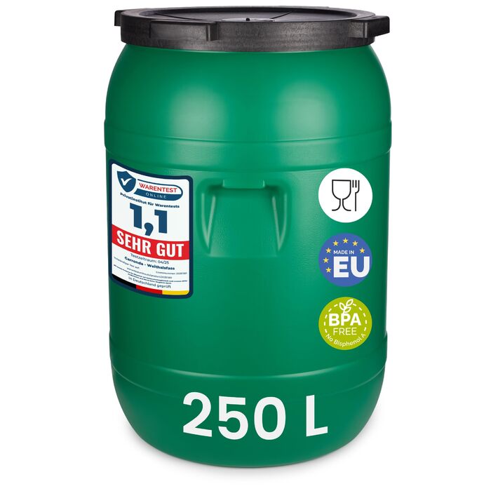 Кормовий бункер з широким горлом об&39ємом 250 літрів та кришкою (без ущільнювача) контейнер з HDPE без BPA для води, зберігання, корму для тварин, квашеної капусти та солінь GD-0142 250 л зеленого кольору