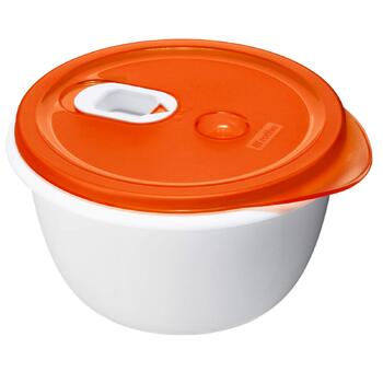 Контейнер для мікрохвильової печі Rotho Micro Clever 1.6л з кришкою та вентиляційним отвором, пластик (PP) без BPA, червоно-білий, 1.6л (19.0 x 19.0 x 10.5 см)