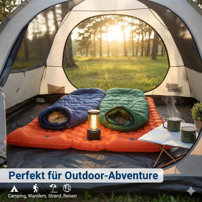 Килимок для сну для 2 осіб, надувний матрац для кемпінгу товщиною 10 см з вбудованим ножним насосом та подушкою, надлегкий килимок для сну 195x130 см, надувний матрац для намету, походів, пляжу та подорожей