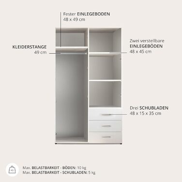 Гардероб HARRY Білий - Універсальна 2-дверна шафа для вашої спальні - 101 x 176 x 51 см (Ш/В/Г)