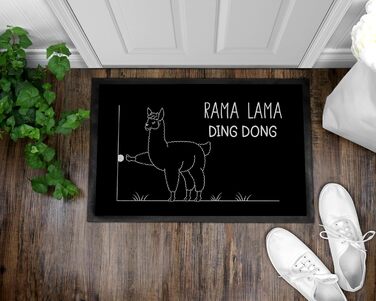 Кумедний килимок для дверей з написом - Rama Lama Ding Dong Alpaca II - для використання в приміщенні - нековзний та миється - 60x40 см, 3