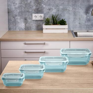 Набір контейнерів для зберігання продуктів Grizzly з 4 предметів (0,4 л, 0,8 л, 1,4 л, 2,3 л), прямокутні, пластикові, 100 герметичні/водонепроникні, придатні для використання в мікрохвильовій печі, м&39ятно-зелені