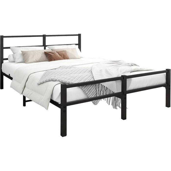 Металеве ліжко 140x200 см з каркасом ліжка з узголів&39ям та узніжжям, ліжко для дорослих, гостьове ліжко, двоспальне ліжко, чорне 140 x 200 см