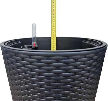 Квітковий горщик HappyFlower MultiProject із вставкою, круглий, під ротанг, 4 розміри, 4 кольори, кашпо (300, чорний) 300 антрацит