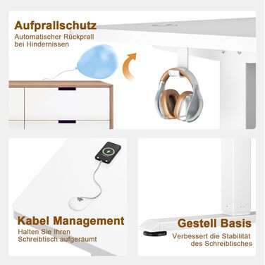 Стіл Flamaker з регульованою висотою, повна стільниця 110 x 53 см, електричний стіл, регульована висота для роботи сидячи та стоячи, комп&39ютерний стіл з функцією пам&39яті, стіл для роботи стоячи, білий, 110 x 53 см