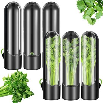 Набір із 6 контейнерів для трав для дверцят холодильника Зберігає свіжість коріандру, мяти та спаржі в 3 рази довше Преміальний контейнер для трав та горщик для спаржі з резервуаром для води для коріандру, петрушки (без BPA, висота 24,5 см)