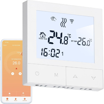 Цифровий для електричної теплої підлоги Кімнатний термостат Intelligent Heating Thermostat Compatible Alexa, Google Home, 16A TDS72WIFI-EP White