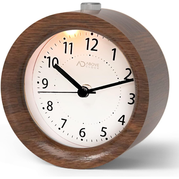 ВищеГодинник будильник аналоговий без цокання, будильник дерев'яний з дрімотою, тумбочка-годинник з нічником, ретро-будильник аналоговий на батарейках (потрібна батарея 1*AA - натуральне дерево світло-коричневого кольору (круглий, коричневий)