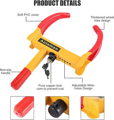 Паркувальний кіготь Trintion Wheel Claw з запобіжним замком і 2 ключами з мідним сердечником Запобіжний замок для автомобілів Караван Причіп Мотоциклетні вантажівки Кіготь шини Протиугінний