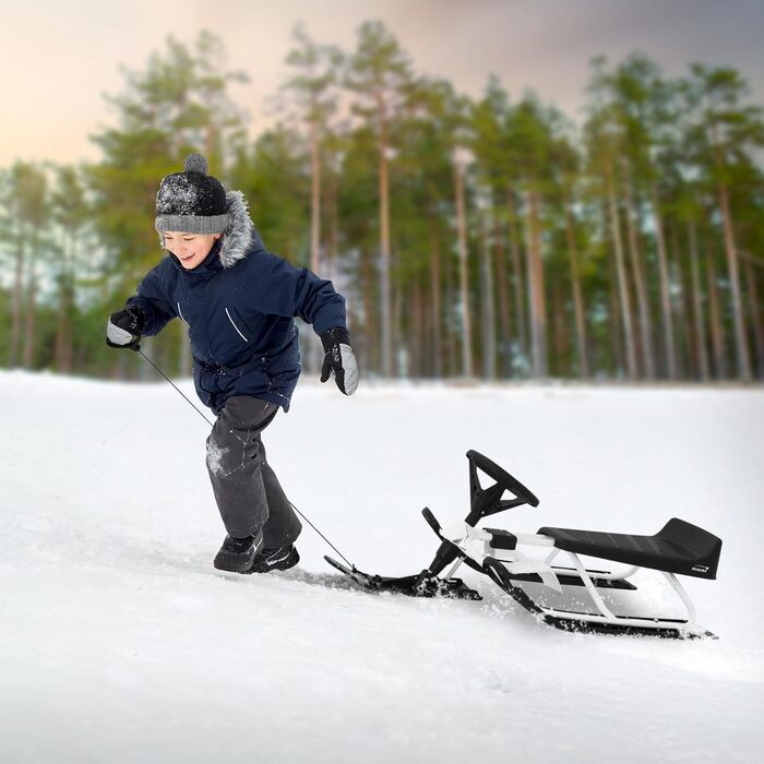 Німеччина Санки з кермом, дитячі санки від 5 років, скібоб для дітей та дорослих до 90 кг, санки з кермом, ножні гальма, тяговий т