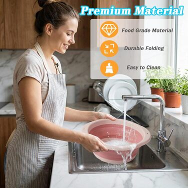 Складаний умивальник, 2 складні миски для миття посуду для вулиці, складний кемпінговий умивальник, багатоцільова чаша, 800 мл для подорожей/кемпінгу/кемперів/активного відпочинку на свіжому повітрі (синій та рожевий)