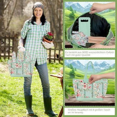 Набір садових інструментів 10 в 1, міцні садові ручні інструменти з нержавіючої сталі з сумкою для зберігання секатор, садова лопатка, рукавички, культиватор та інше. Ідеальний подарунок для садівників (квітковий візерунок)