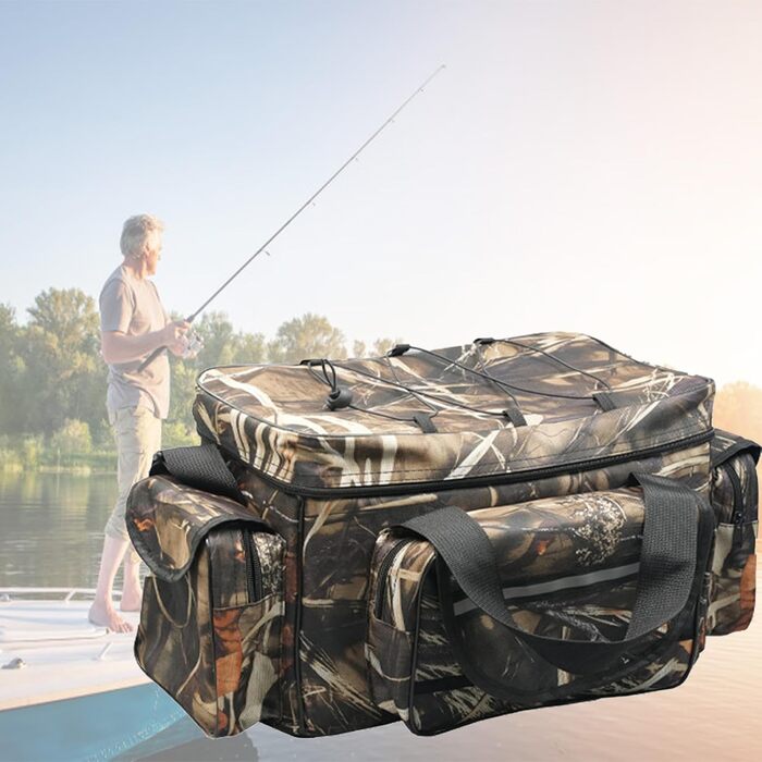 Сумка для рибалки YUEMING велика, 50 * 30 * 25 см, сумка для рибалки з м&39якою лямкою і ручками для перенесення, ящик для рибалки, кейс для рибалки, сумка для рибалки, універсальна сумка, сумка для коропа камуфляж-2