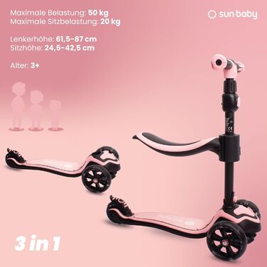 Сонячний дитячий самокат самокат дитячий 3 роки, світлодіодний великий 3 колеса, знімне сидіння, дитячий самокат, Childern's Scoot