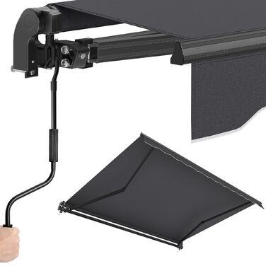 Складаний тент SONGMICS, тент з ручним приводом, сонцезахисний козирок для балкону, UPF 50, алюмінієвий сплав, регульований, 300 x 250 см, сірий GSA306GZ01 300 x 250 см сірий