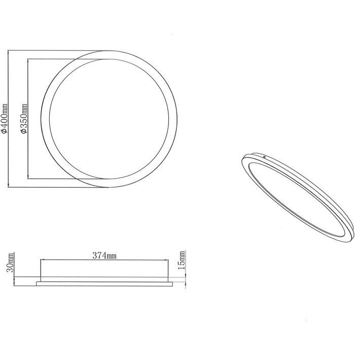 Стельовий LED-світильник Reality Camillus R62922432, матовий чорний пластик, білий акрил, 24 Вт, діаметр 40 см