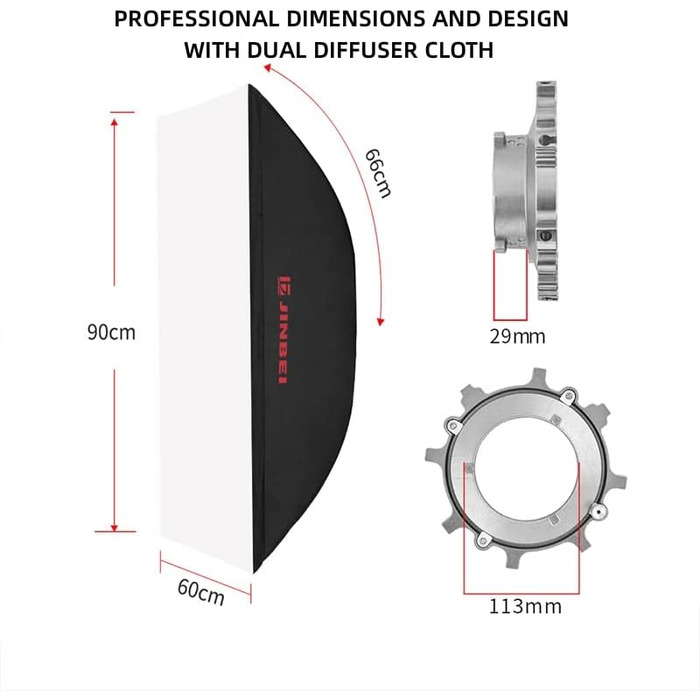 Професійний портативний прямокутний софтбокс, тільки з кріпленням Bowens, 2 дифузора, без підставки, m-60x90см, для фотостудії, спалаху, портретного продукту, модного запису відео