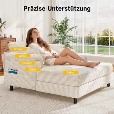 Диван-ліжко Winlice 140x150 см завширшки, двомісний вельветовий шезлонг-ліжко для гостей з 4 кишенями для зберігання речей та 2 подушками, що прається та нековзне, каркас з дерева та заліза, бежевий Диван-ліжко з вельвету Диван-ліжко з вельвету бежевого к