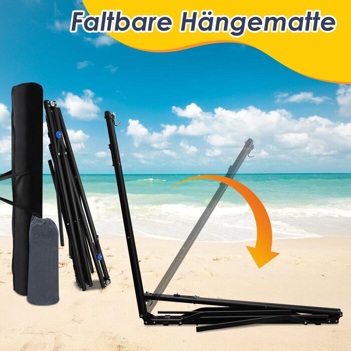 Гамак з каркасом, складна підставка для садового гамака, гамак з металевим каркасом, вуличний гамак з сумкою для перенесення, металевий каркас до 150 кг для кемпінгу, саду, басейну, балкону