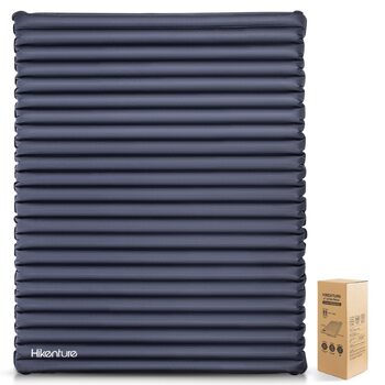 Подвійний килимок для сну HIKENTURE, надлегкий кемпінговий килимок для 2 осіб, надувний матрац, невеликий розмір упаковки з ножним насосом/мішком для насоса, для подорожей, активного відпочинку, походів, пляжу, темно-синій/сірий, 140x200 см, з мішком для 