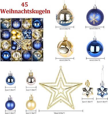Набір різдвяних кульок із 45 предметів синьо-золоті Nexalite