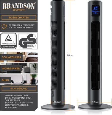 Баштовий вентилятор з дистанційним керуванням 96 см - Переможець 2024 року - Мобільний вентилятор тихий - вентилятор на п'єдесталі