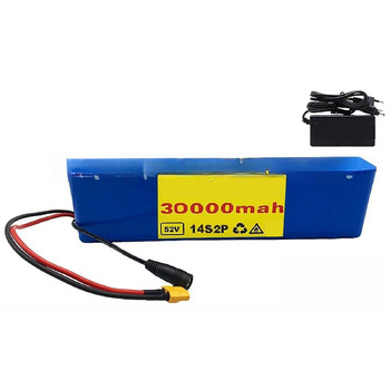 Велосипедні акумулятори 52V 30Ah, акумулятор 14S2P для електровелосипеда із зарядним пристроєм, вбудована система управління двигуном (BMS), для електровелосипедних двигунів потужністю 200W, 350W, 500W, 800W, 1000W, із зарядним пристроєм, 52V 30Ah XT60DC