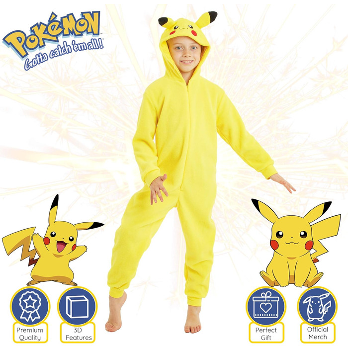 Дитячий флісовий комбінезон з покемонами та Пікачу, жовтий, для хлопчиків 11-12 років