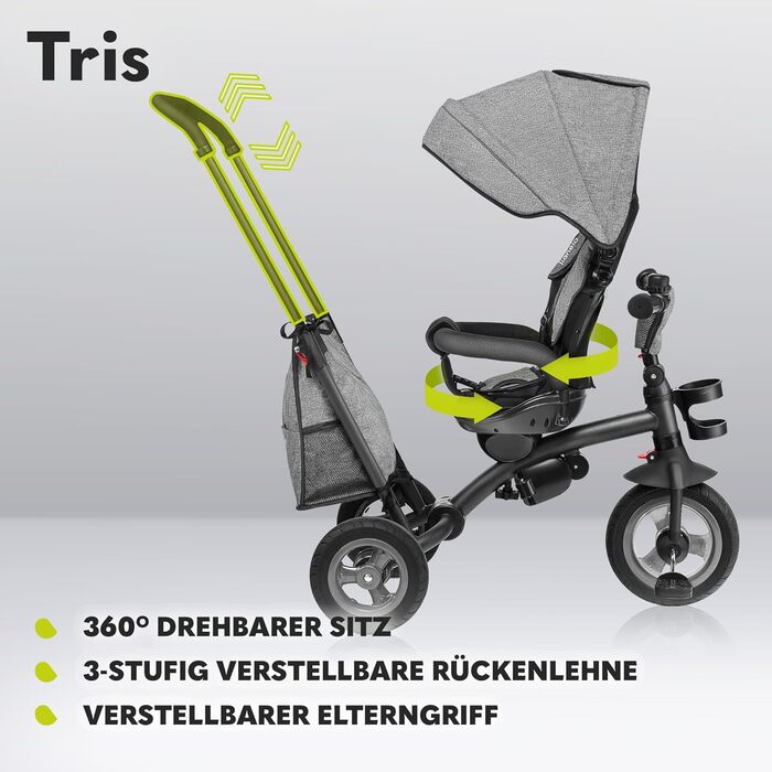 В1 триколісний велосипед і коляска, складається для дітей від 1,5 років до 25 кг, сидіння з функцією повороту на 180 градусів, рег