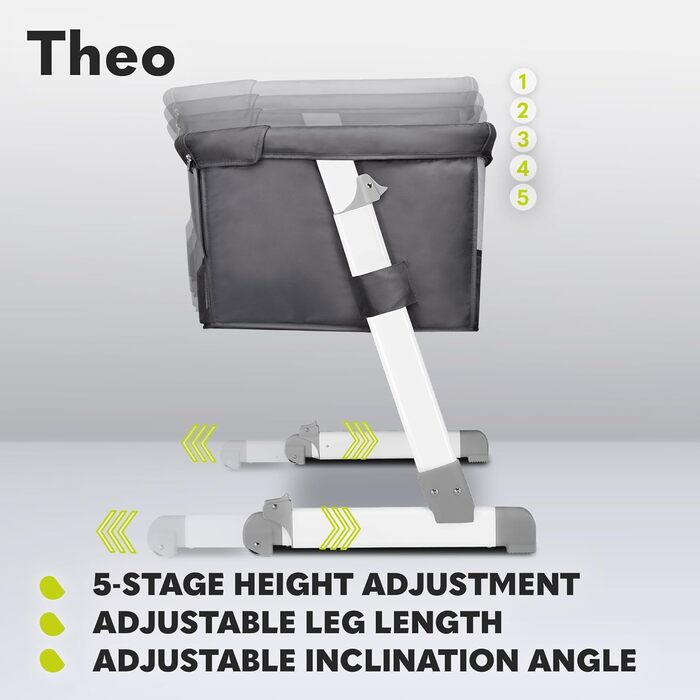 Дитяче ліжечко Lionelo Theo 2-в-1, темно-сіре, від народження до 9 кг, темно-сіре, Theo