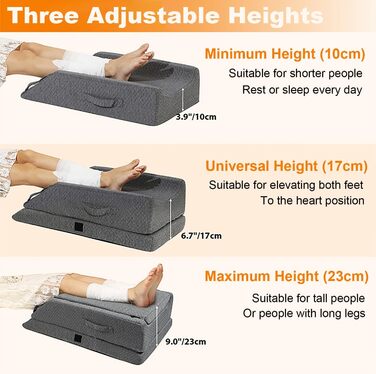 Подушка для підняття ніг, подушка для підтримки ніг, позиціонуюча подушка для колін та ніг, ергономічна подушка для підняття ніг з 3 рівнями висоти, подушка для ніг для зняття втомлених ніг та підтримки їх