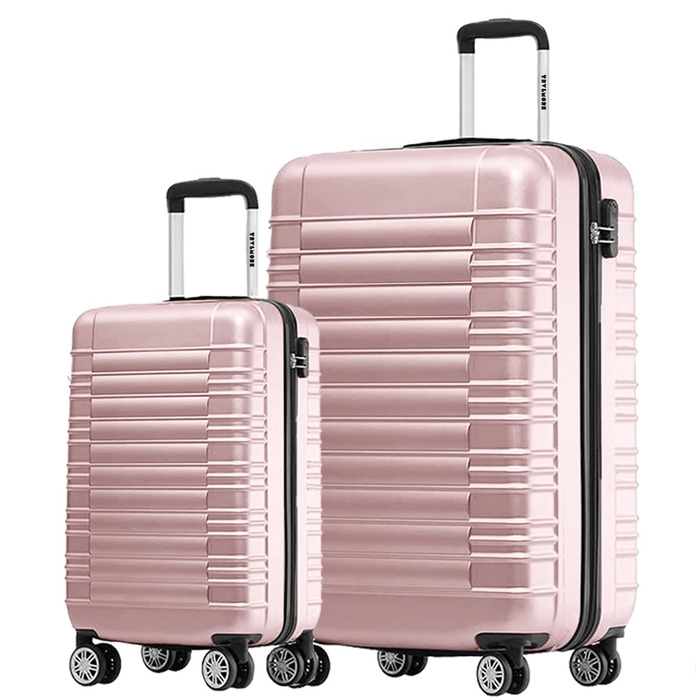 Набір валіз та дорожніх сумок - Комплект валіз 2 шт., Валіза для ручної поклажі, Міцна валіза великого розміру, Дорожня валіза на колесах великого розміру - Ручна поклажа з колесами - Валіза для ручної поклажі, Рожева Мала Велика Рожеве Золото