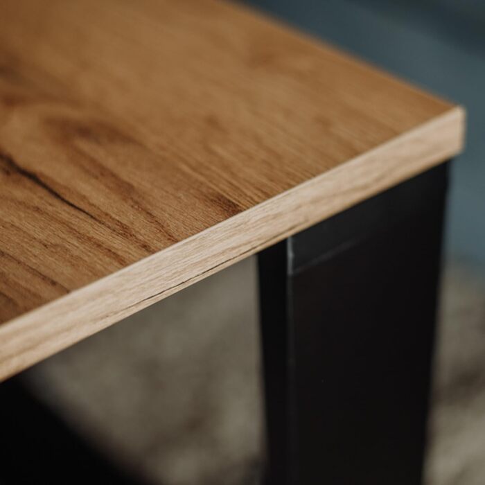 Дерев&39яний стіл для вітальні LEHMANN, комплект журнальних столиків із 2 шт. у 2 розмірах, дерев&39яний приставний столик, стіл для вітальні для дивана з чорним каркасом та дерев&39яною стільницею, комплект приставних столиків для вітальні, простий сучас