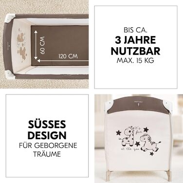 Дорожнє ліжечко Hauck Babycenter Zoo - вкл. вкладиш для новонароджених, пеленальний килимок, ігрова арка з музичним мобілем, лоток для зберігання, колеса, матрац, сумка для перенесення (регульована по висоті та складається) - 120x60 см