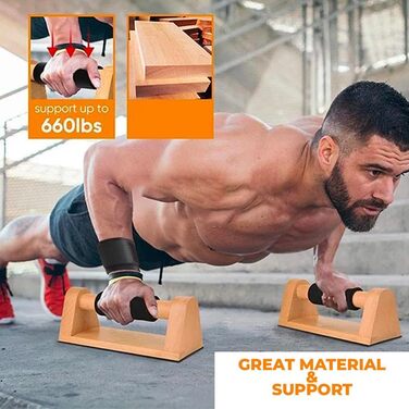 Нековзні турніки для віджимань Aka & Lou з бука, паралельні вправи для калістеніки, дерев&39яні ручки для віджимань, силові тренування, ергономічна рукоятка із захистом зап&39ястя та сумкою