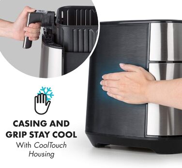 Фритюрниця Klarstein AeroVital - фритюрниця, 1700 Вт, об'єм 5.4 літра, налаштування температури, таймер, частини, які можна мити в посудомийній машині, з низьким вмістом жиру, смаження, що економить час, нержавіюча сталь, срібло