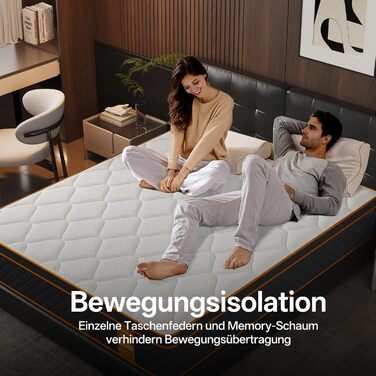 Матрац 180x200 см, висота 25 см, 7-зонний пружинний матрац, рівень жорсткості H3, ортопедичний та ергономічний пружинний матрац із шаром піни з ефектом пам&39яті, розвантаження спини 180200 см