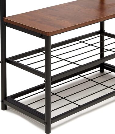 Шафа Storeo Basics на 7 гачків з лавкою для взуття та 3-ярусним місцем для зберігання, чорна, 70,1 x 33 x 180,3 см, сучасна простота, чорна конструкція KD