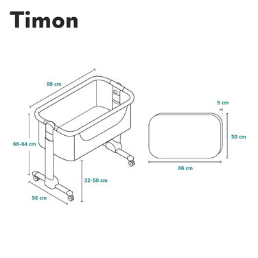 Дитяче ліжечко Lionelo Timon для подорожей, підходить для дітей від народження до 9 кг, з 6-рівневою функцією нахилу, зсувною бічною панеллю, сумкою для перенесення, складною, сірого кольору